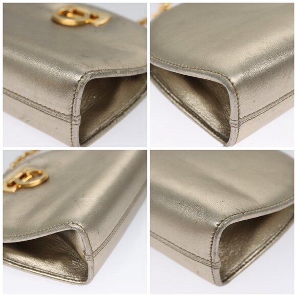 Salvatore Ferragamo Gancini Chain Shoulder Bag Leather Silver Gold Auth BD416 - Picture 13 of 14